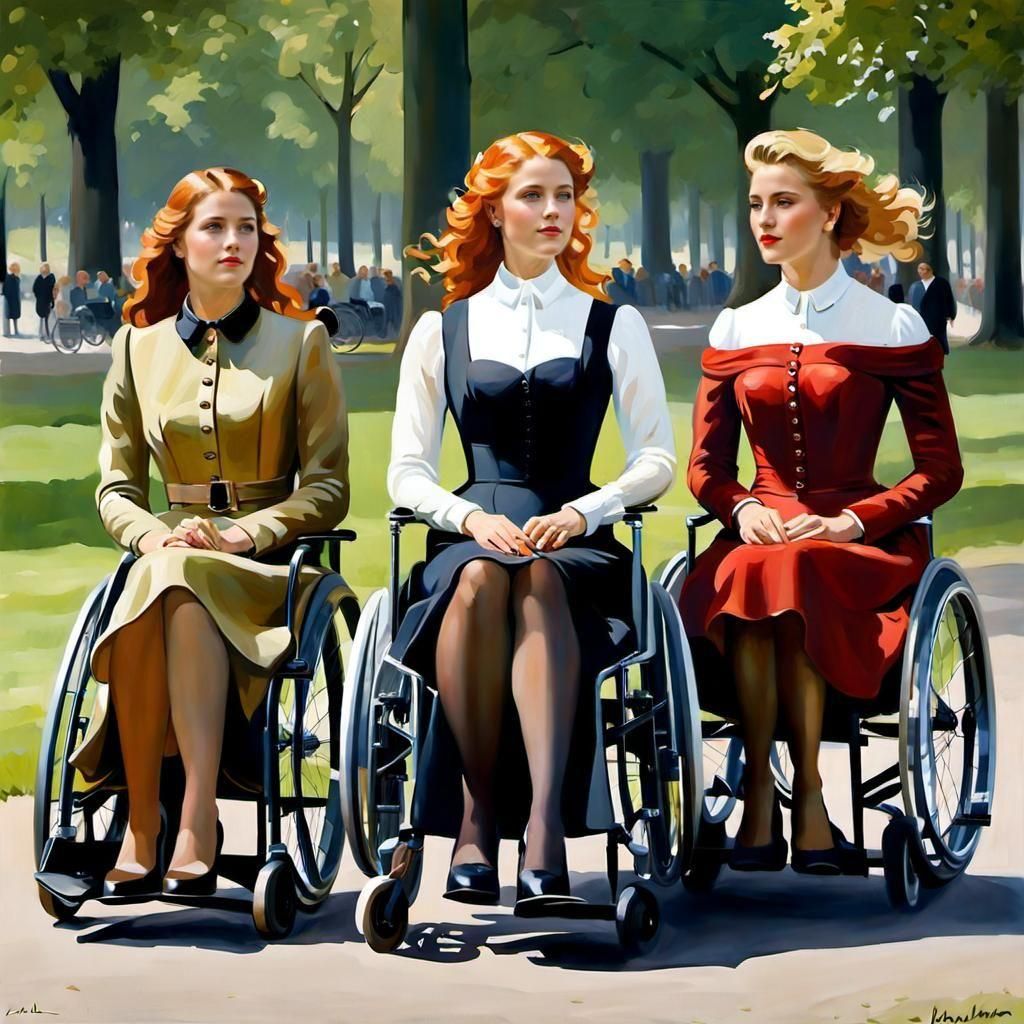 Danish Girls in Wheelchair as Classic Oil Painting