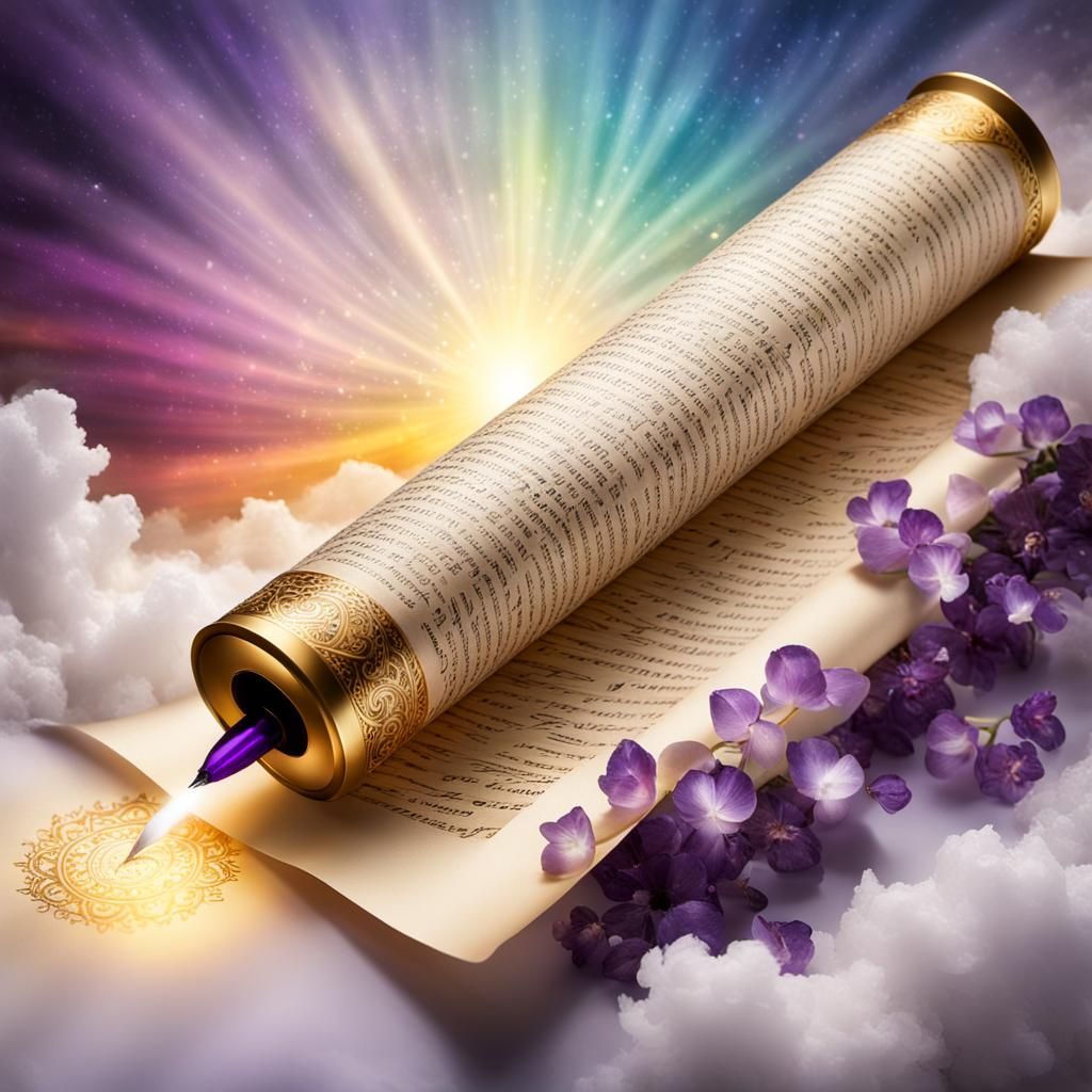 Rainbow Light on Golden Poetry Scroll