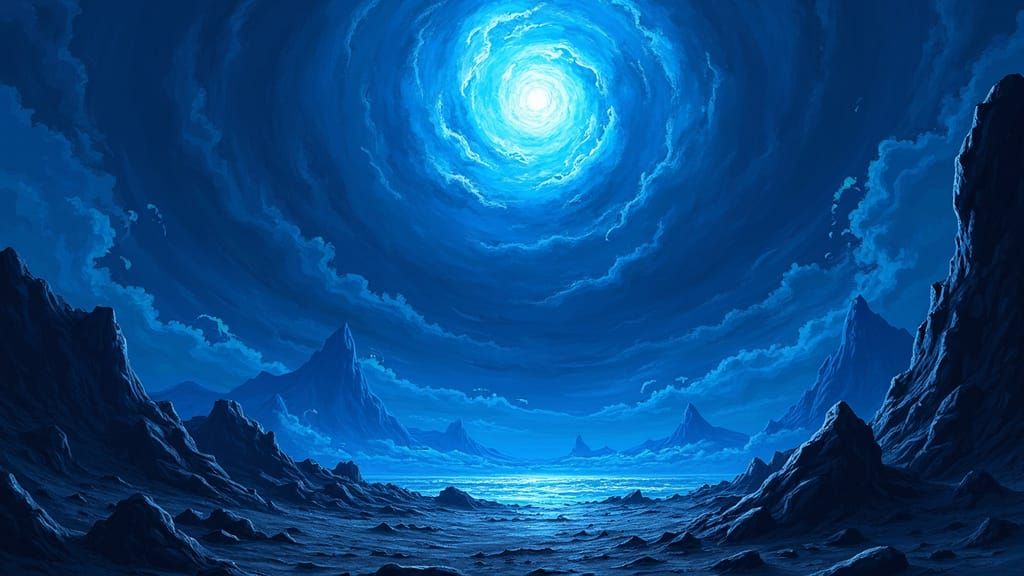 Vibrant Blue Manga Scene in Studio Trigger Style