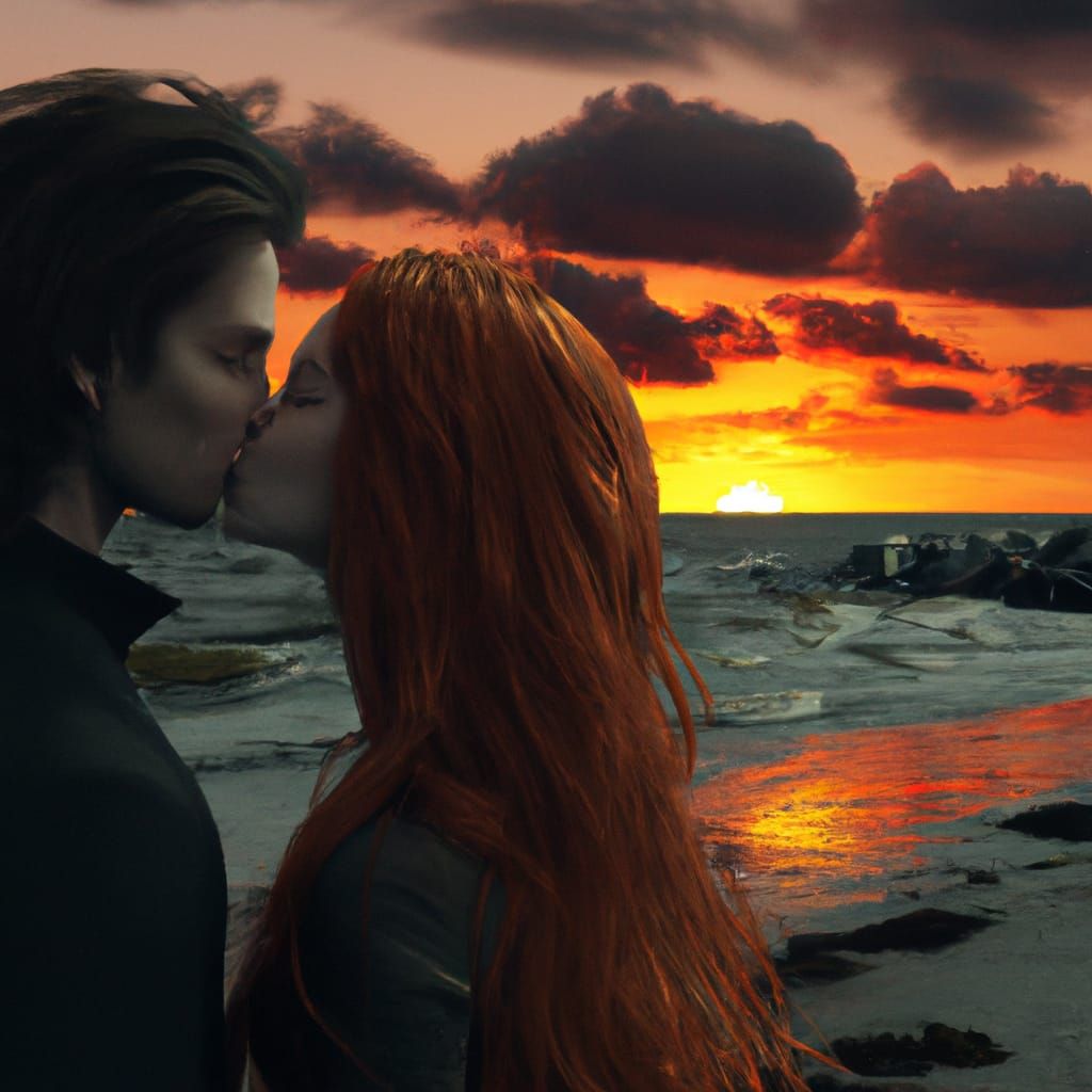 Romantic Sunset Kiss on Baltic Beach