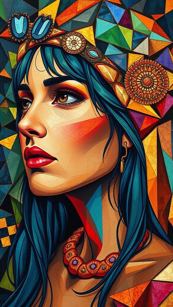 Woman in Neo-Primitivist Mosaic Style