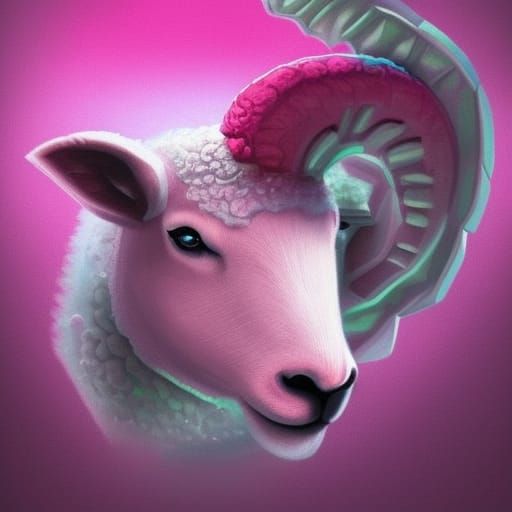 Pink Sheep in Wolf Costume: Hyperrealistic Splash Art