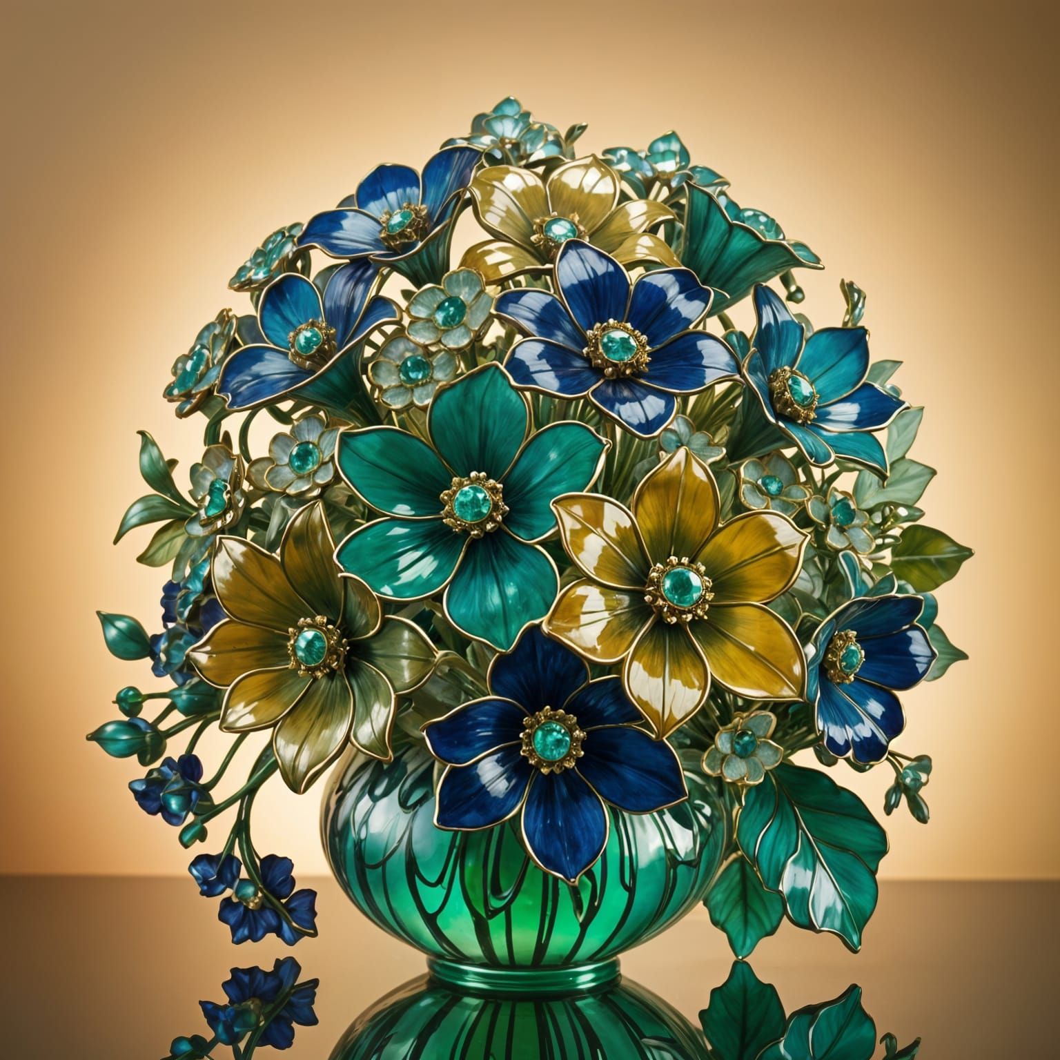 Art Nouveau Glass Flower Bouquet in Vivid Color