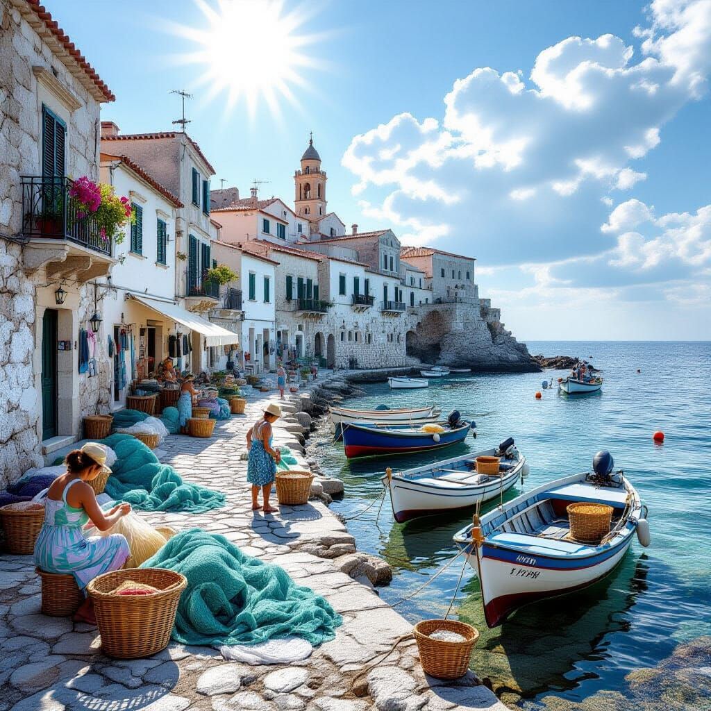 Sunny Sicilian Fishing Village in Springtime
