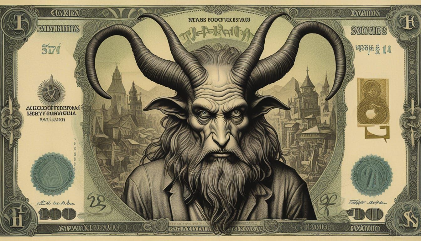 Surreal Baphomet Banknote in Escher Style