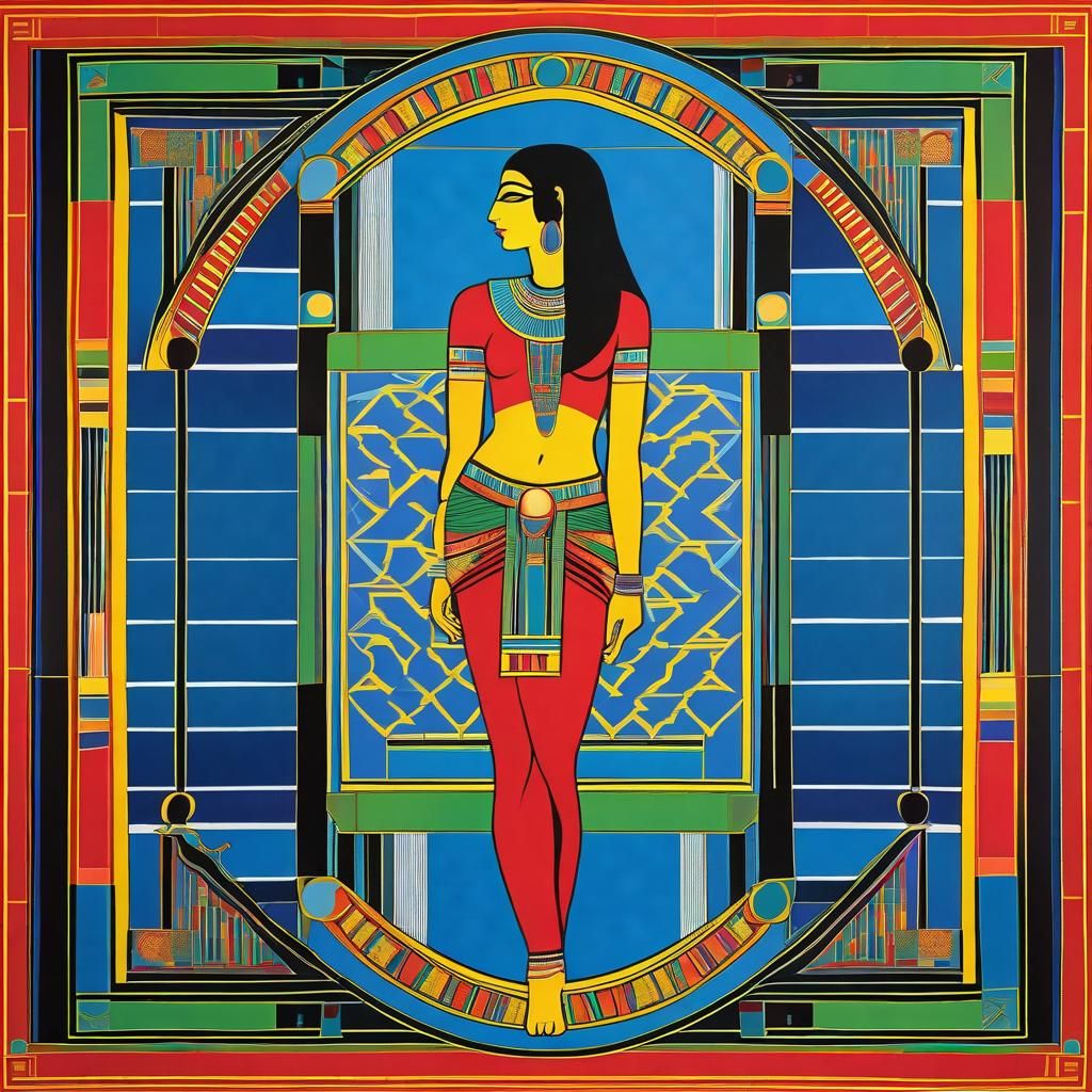 Meditative Woman in Geometric Egyptian Art Style