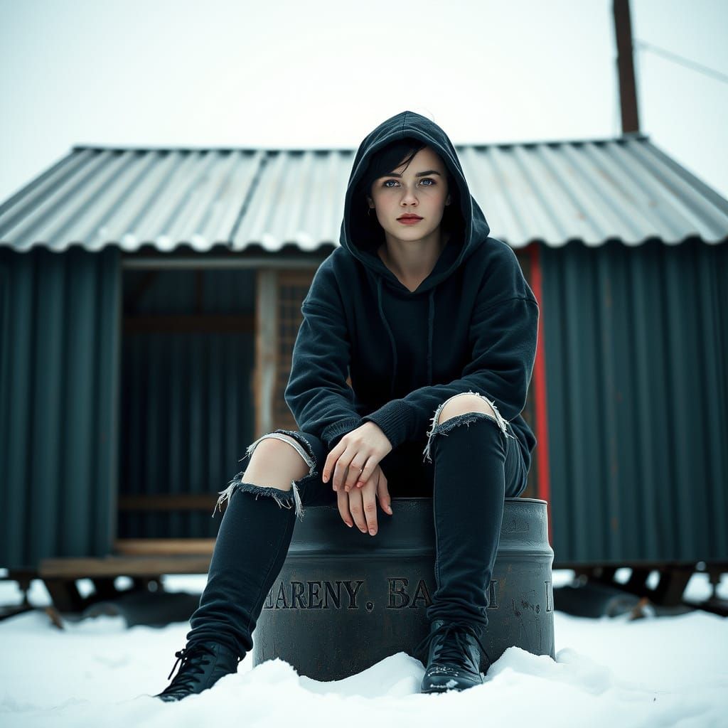 Young Woman in Hooded Sweatshirt: Cinematic Film Still