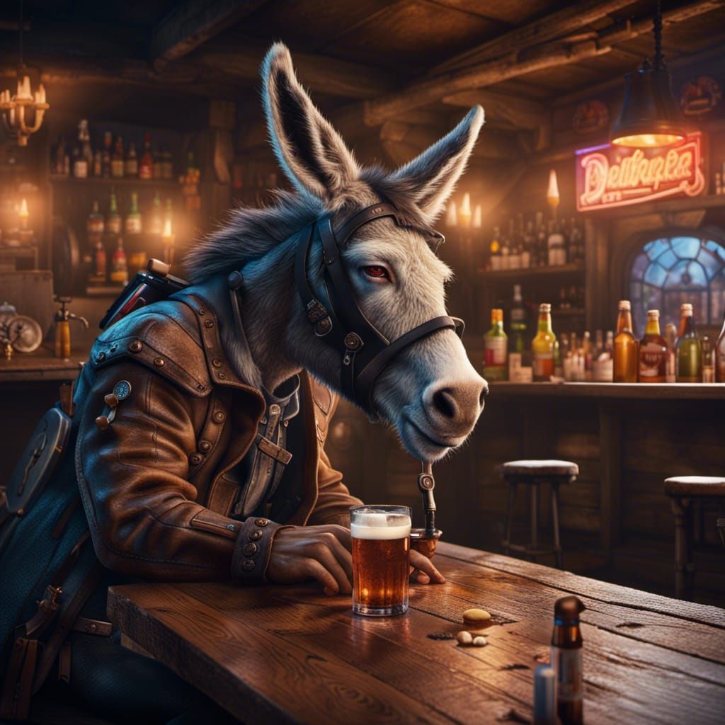 Donkey Transformation at Cursed Bar, Detailed Matte Painting