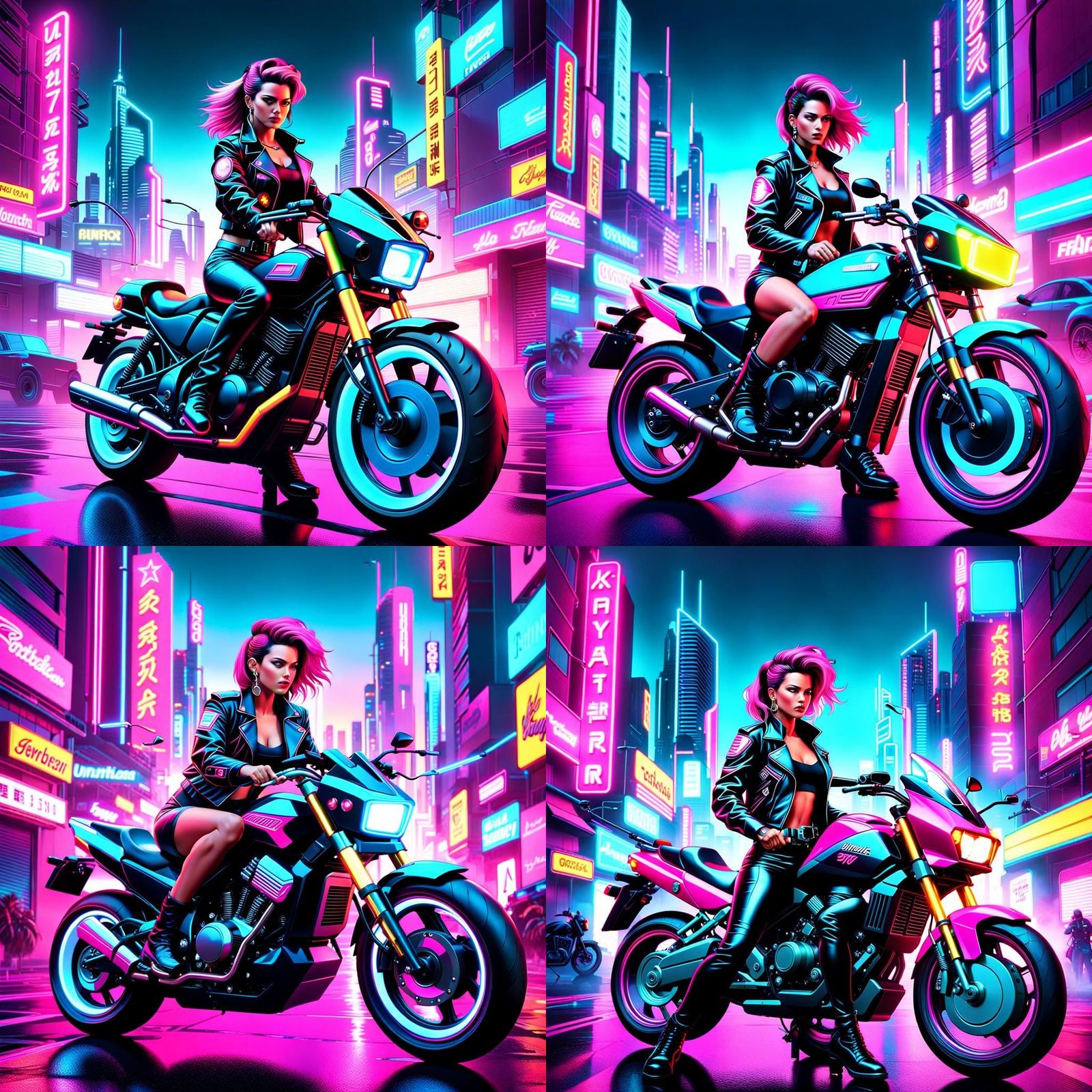 Female Biker Retrowave Art (80's Synthwave Art)
