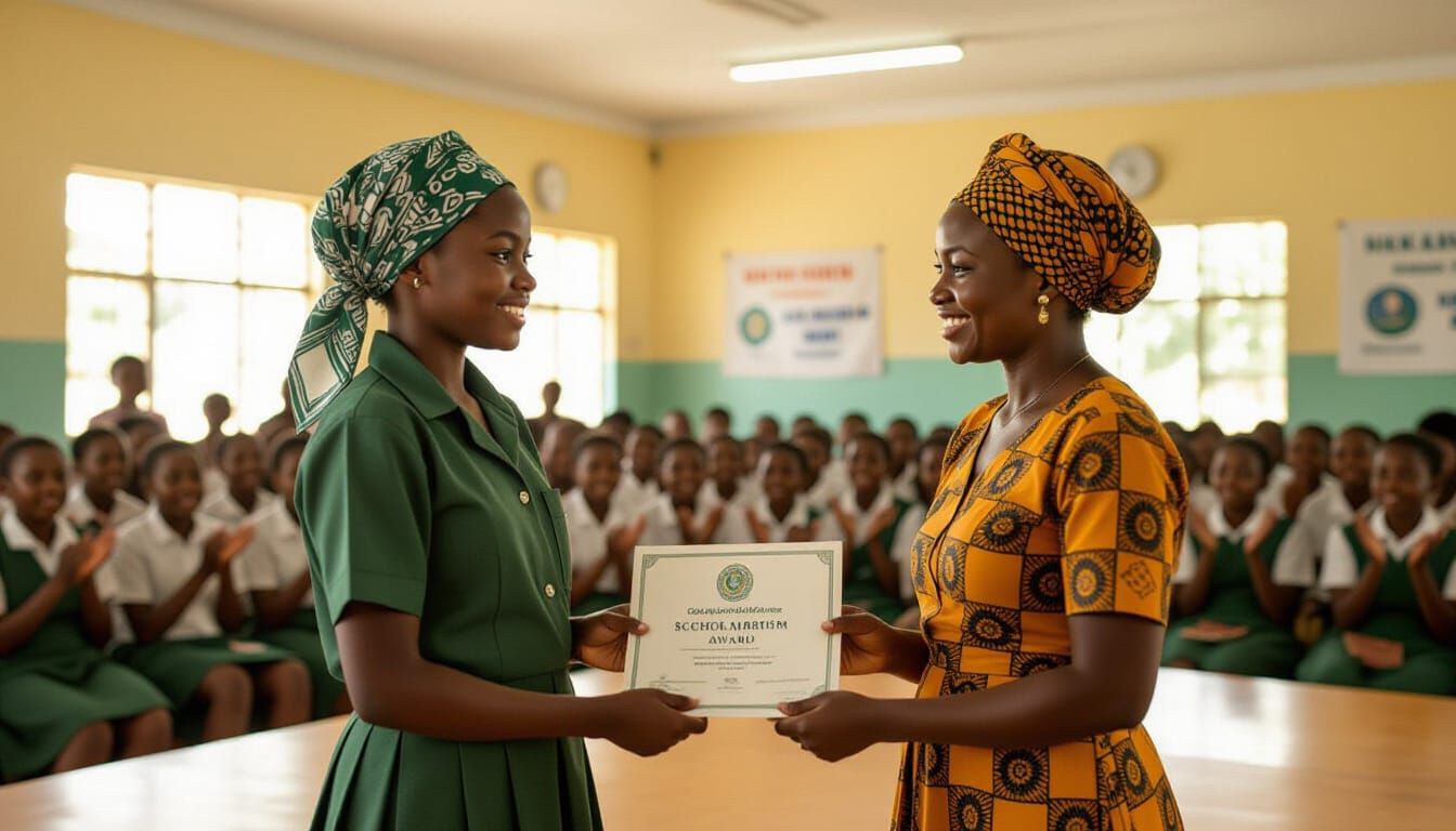 Girl Receives Scholarship Award on Nigerian School Stage