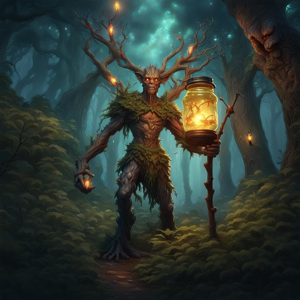 Spectacular Forest Treant with Fireflies, Fantasy Concept Ar...