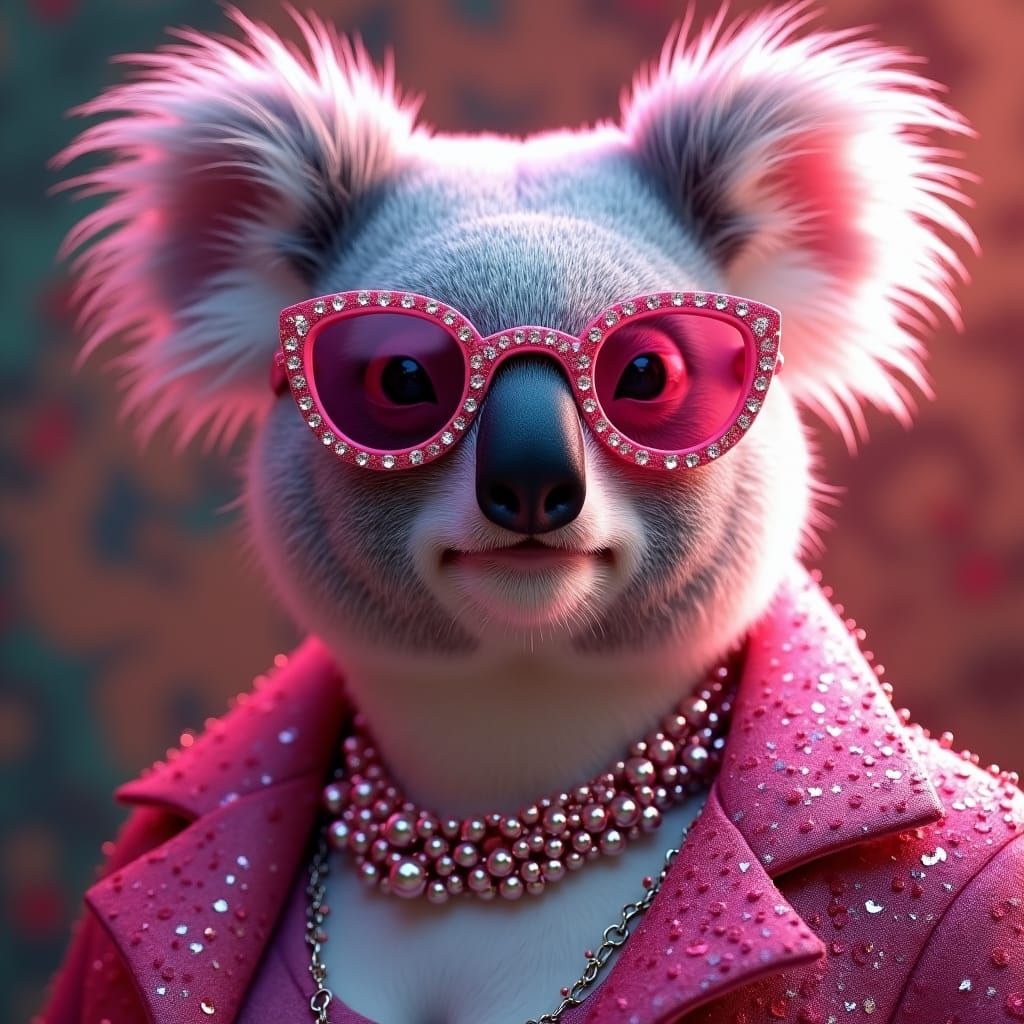 Koala in Pink Sunglasses, Art Nouveau Portrait