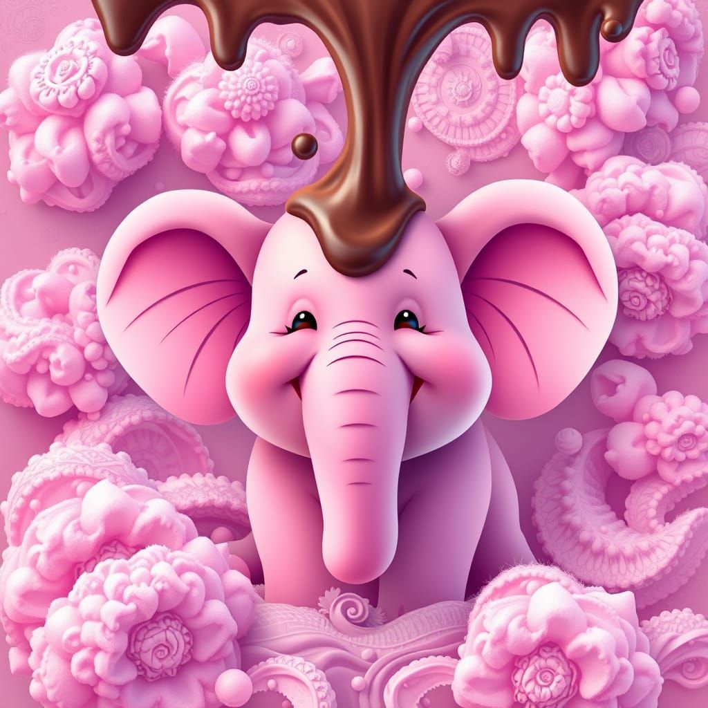 Joyful Marshmallow Elephant Submerged in Chocolate Fountain