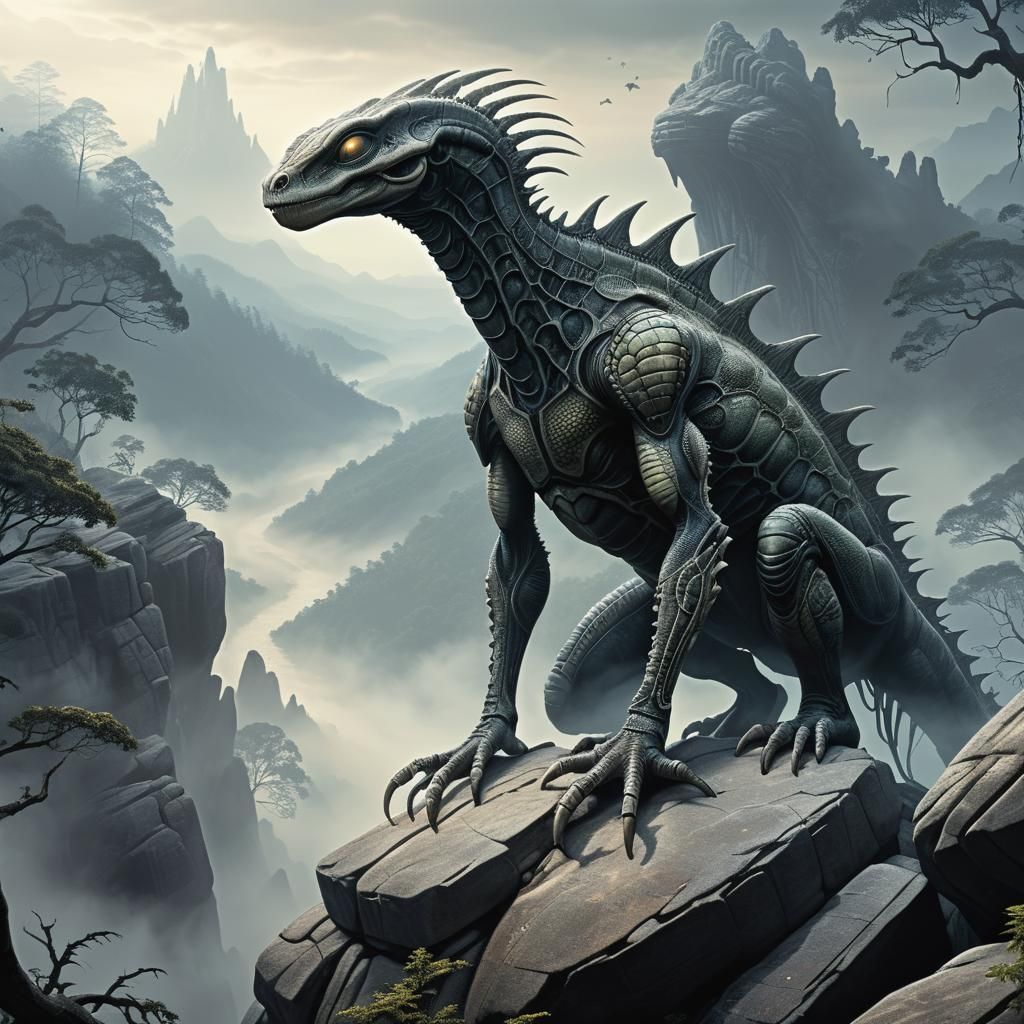 Alien Creature on Exoplanet in Detailed Illustration Style