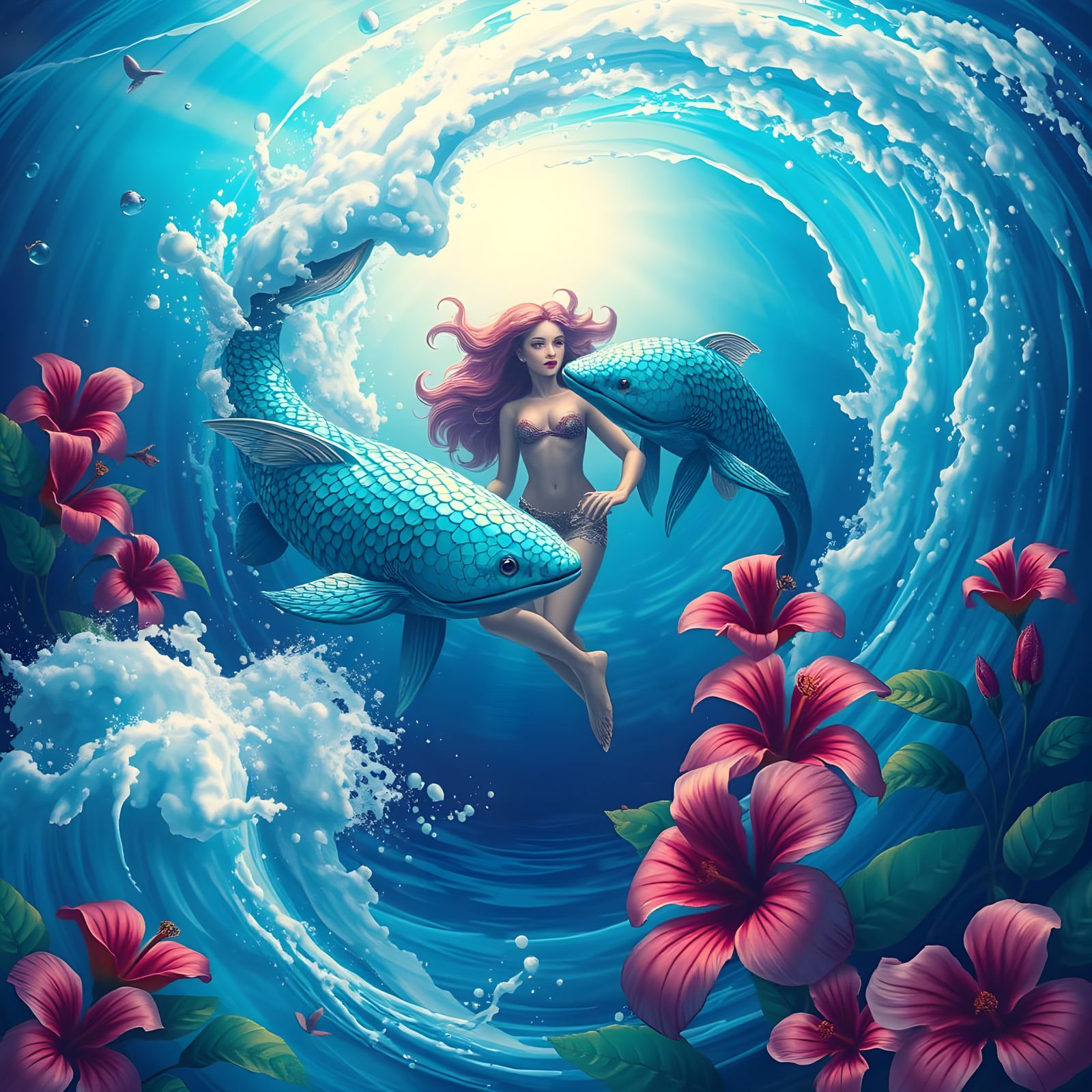 Tropical Zodiac Sign Pisces in Mythological Style