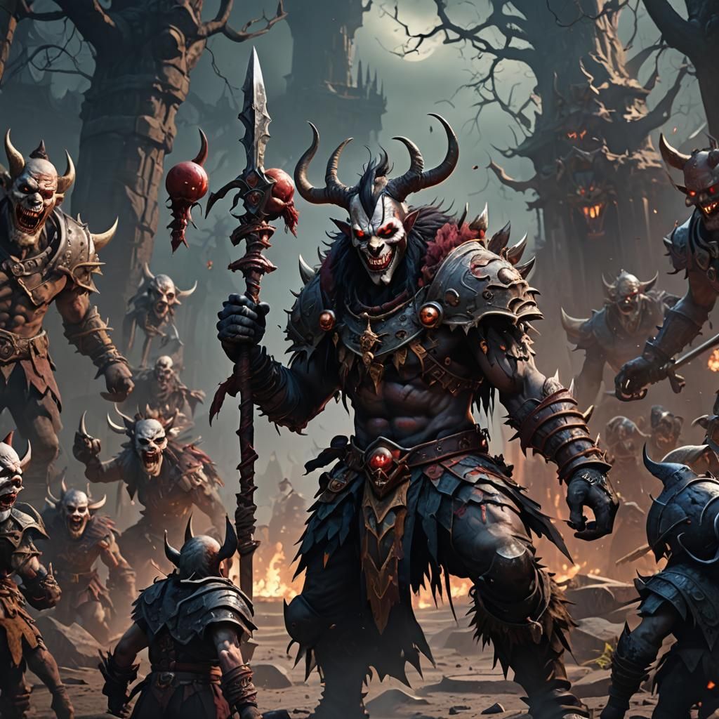 Shadow Demon Clown Barbarian in Detailed Matte Painting