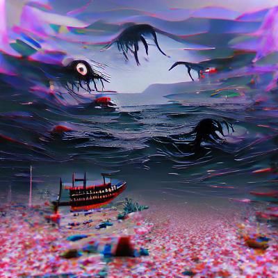 Ominous Dark Sea: A Surreal Horror Image