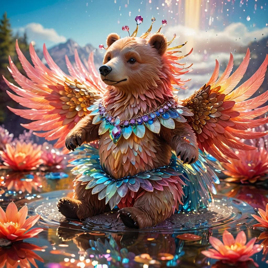 Dancing Bear with Phoenix Wings in Storybook Realism