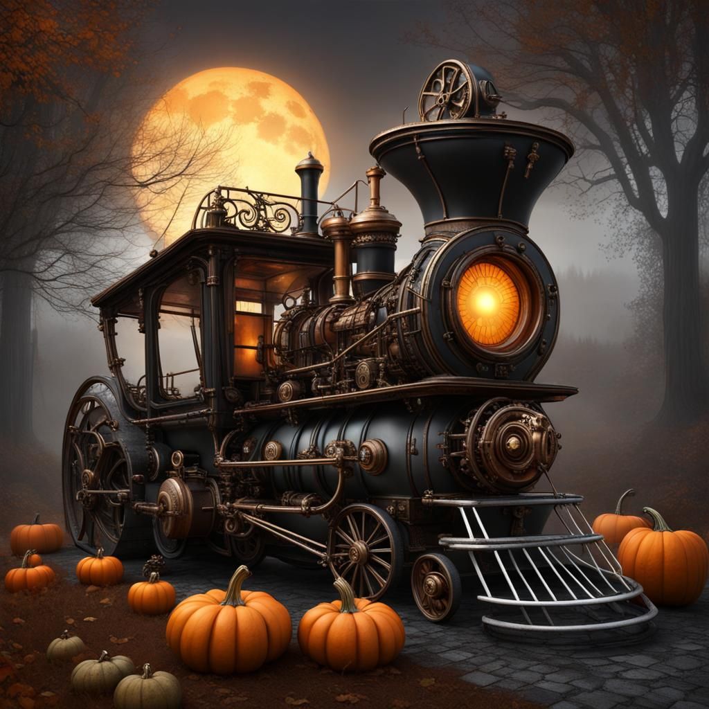 Steampunk Engine in Misty Pumpkin World