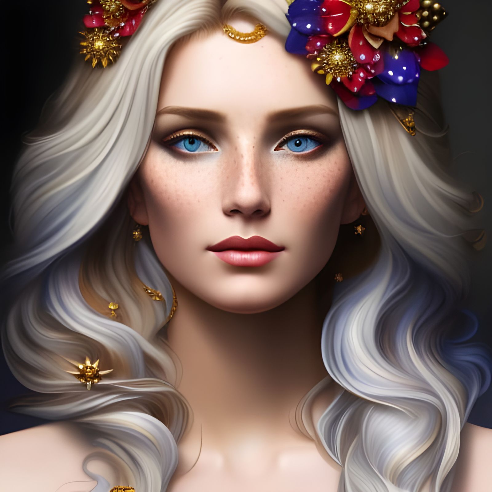 Freckled Blonde Goddess in Art Nouveau Style