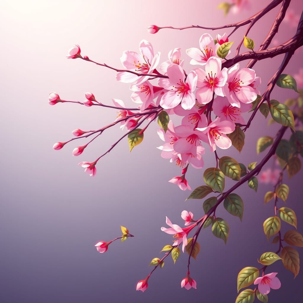 Ethereal Cherry Blossom and Ivy Entwined in Vibrant Digital ...