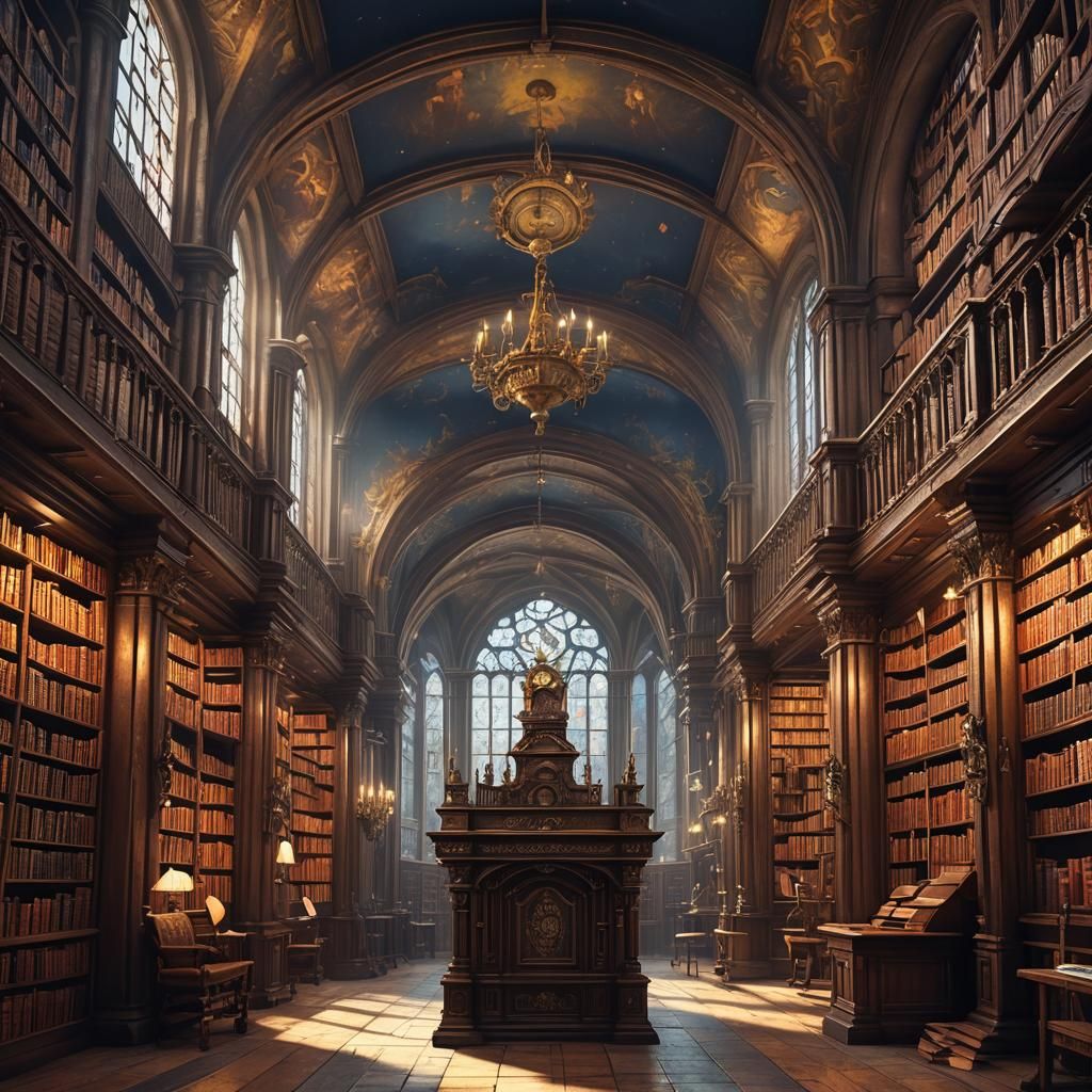 Fantastical Old Library Concept Art in Prague