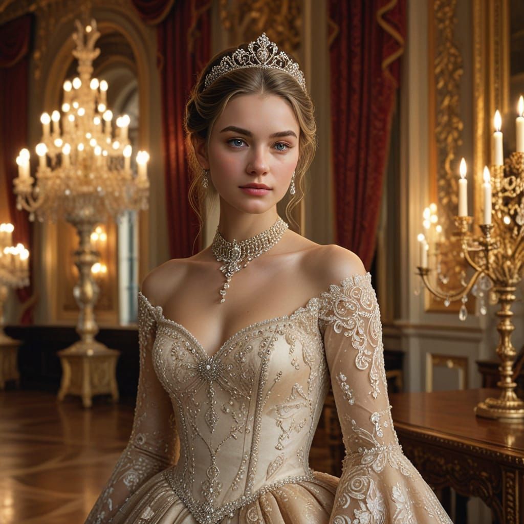 Elegant Young Aristocrat in Opulent Ball Gown