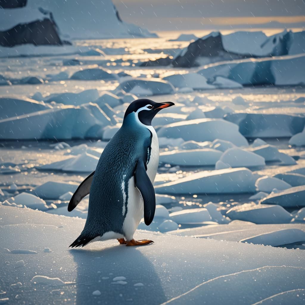 Blue Penguin in Antarctica: Digital Wildlife Art
