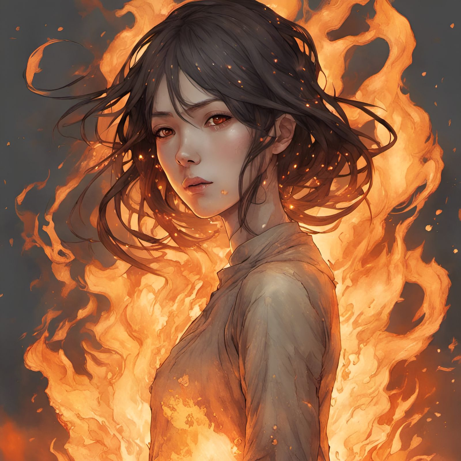 Gorgeous Girl Made of Fire in Manhwa Style