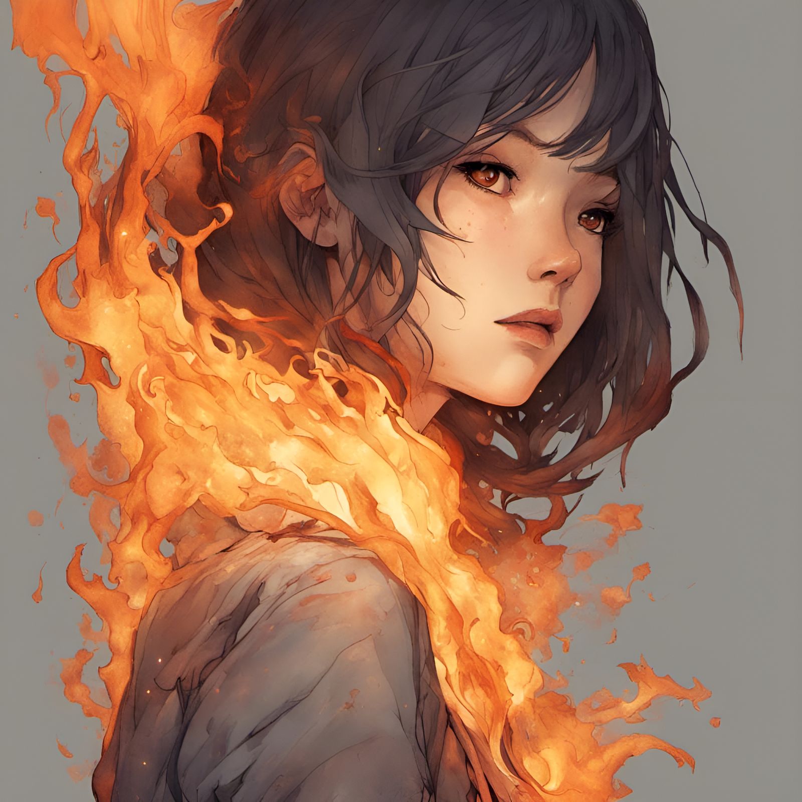 Gorgeous Fire Girl with Flowing Skin in Manhwa Style