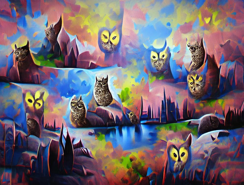 Detailed Cat Owls in Acrylic Art
