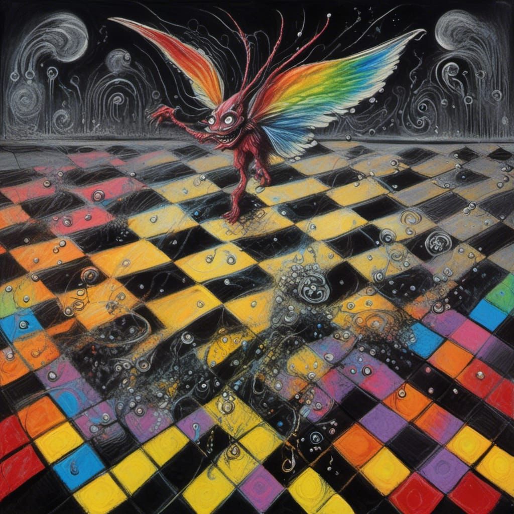 Monster Demon Plays Hopscotch in Surrealist Style