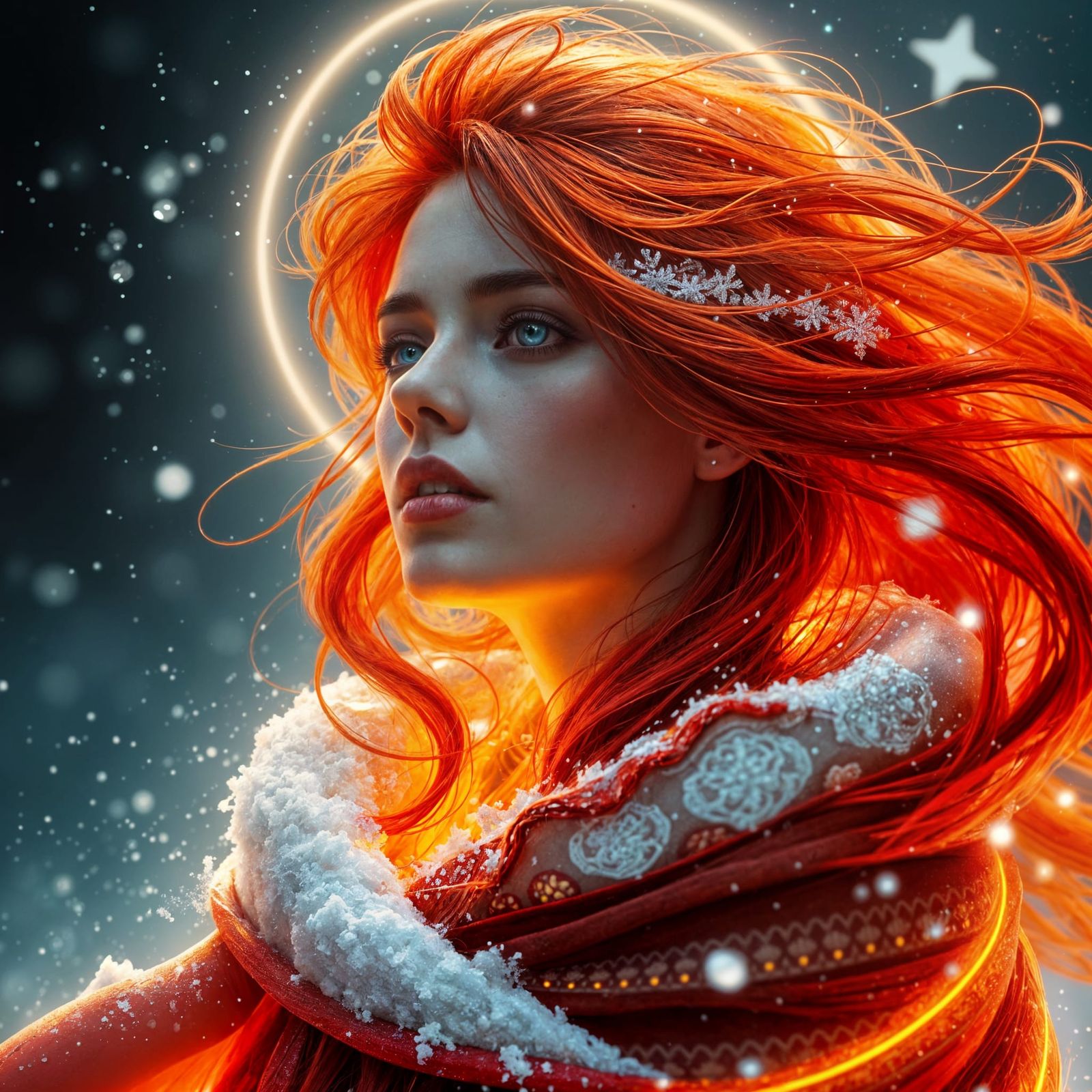 Ethereal Snow Queen in Vibrant Triadic Hues