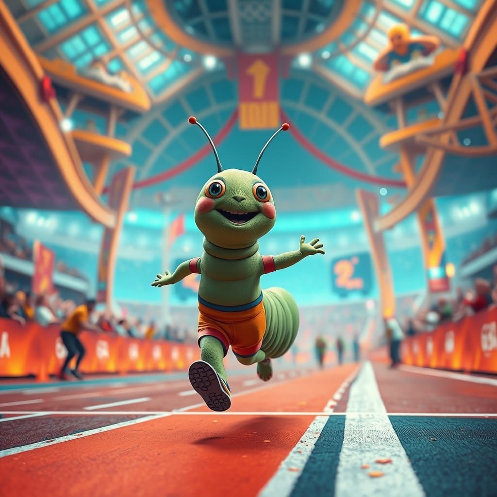 Caterpillar Runs Marathon in 2000s Game, Digital Art