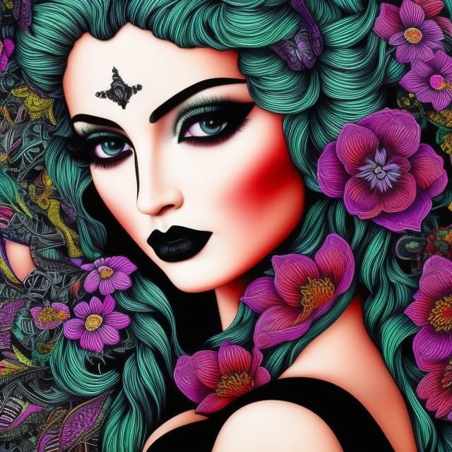 Aesthetic Gothic Girl in Pop Art Style
