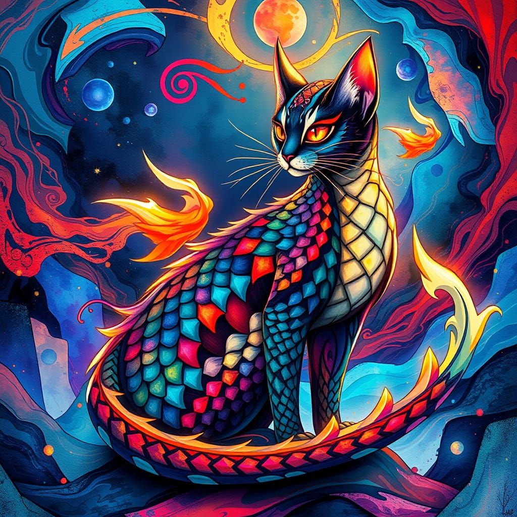 Ethereal Dragon Cat in Cosmic Harmony