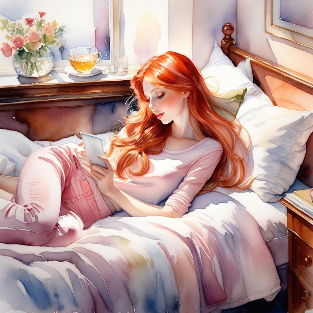 Watercolor: Girl in Shibuya Apartment at Night