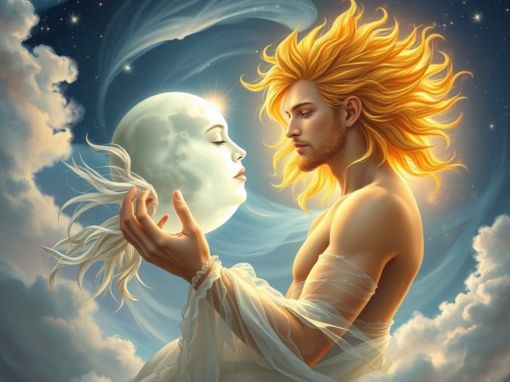 Ethereal Celestial Lovers in Dreamy, Digital Art