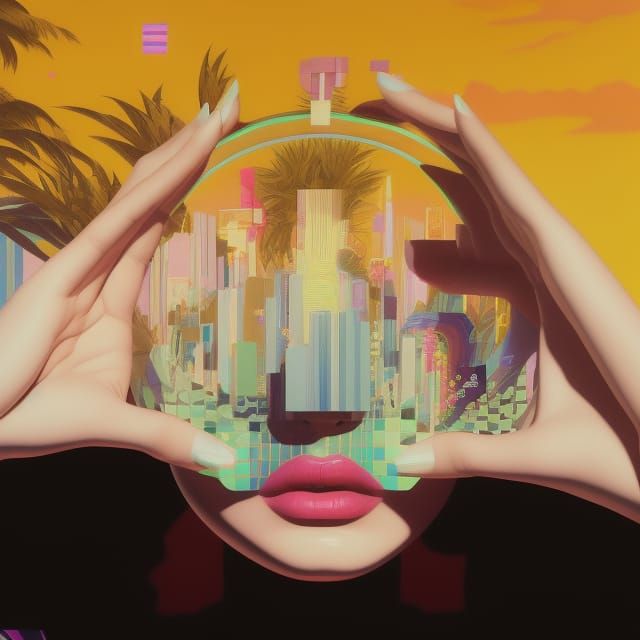 Rococo Vaporwave Portrait with Heart Glasses