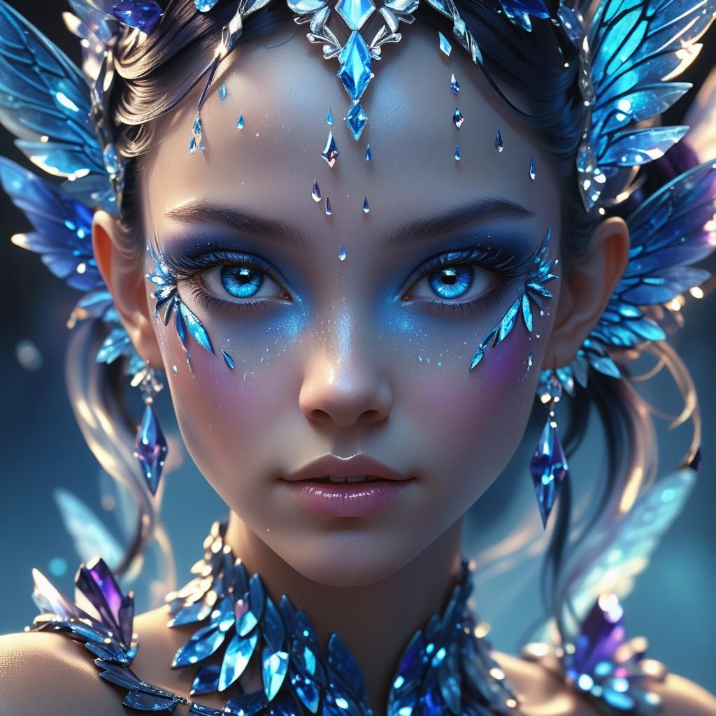 Blue Crystal Fairy Portrait in 3D