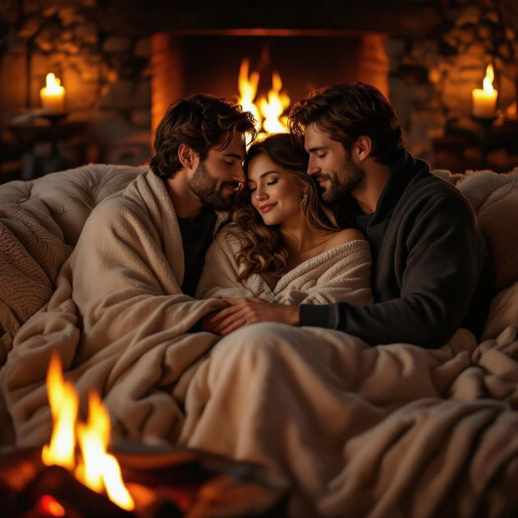 Intimate Fireplace Scene in Art Nouveau Style