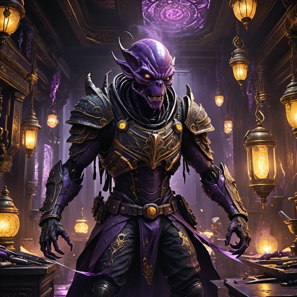 Elite Alien Barber in Ornate Chamber