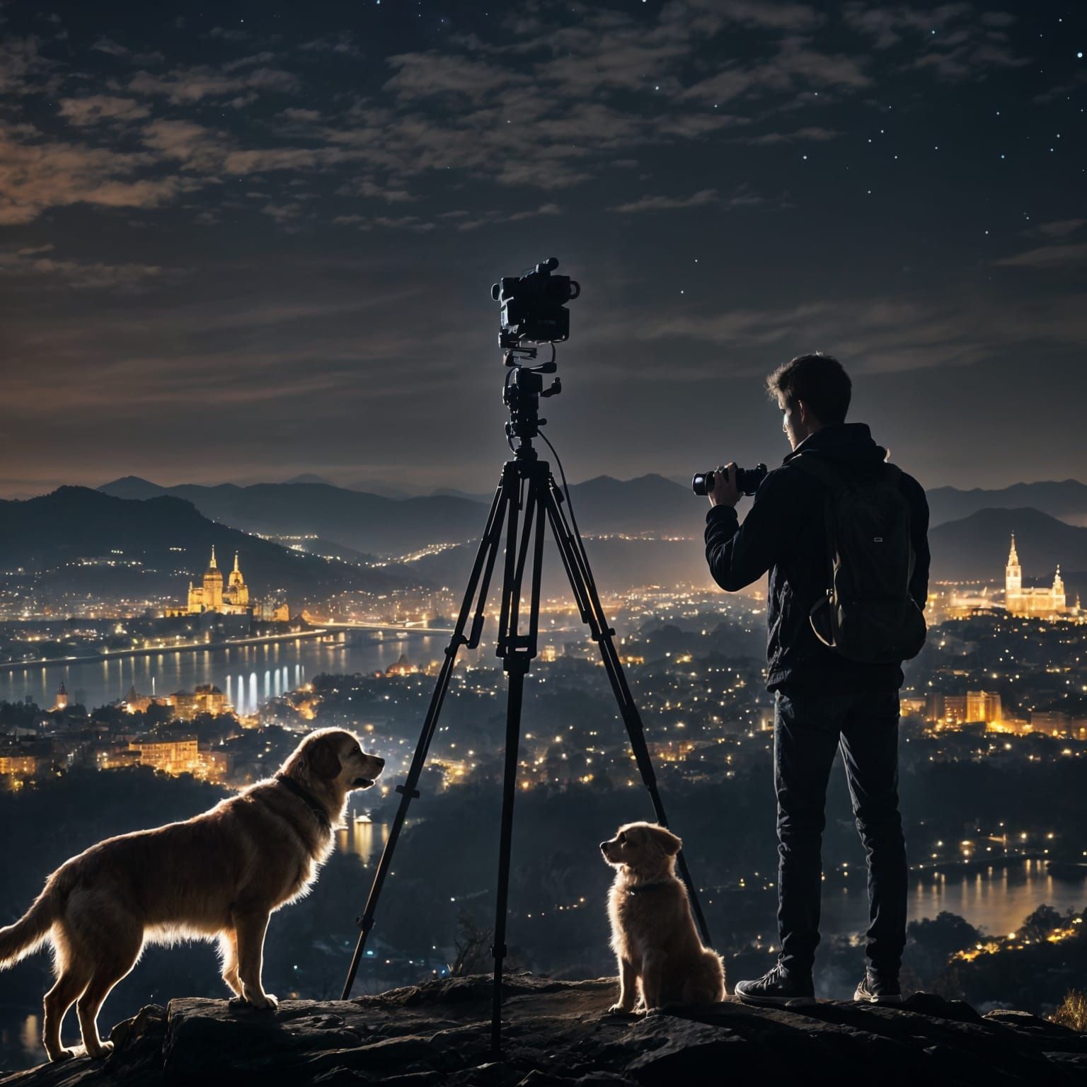 Night Photographer Captures Metropolis with Dog