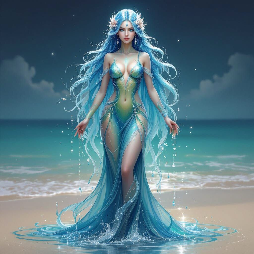 Vaeryn Water Spirit: Fluid Feminine Form in Digital Painting
