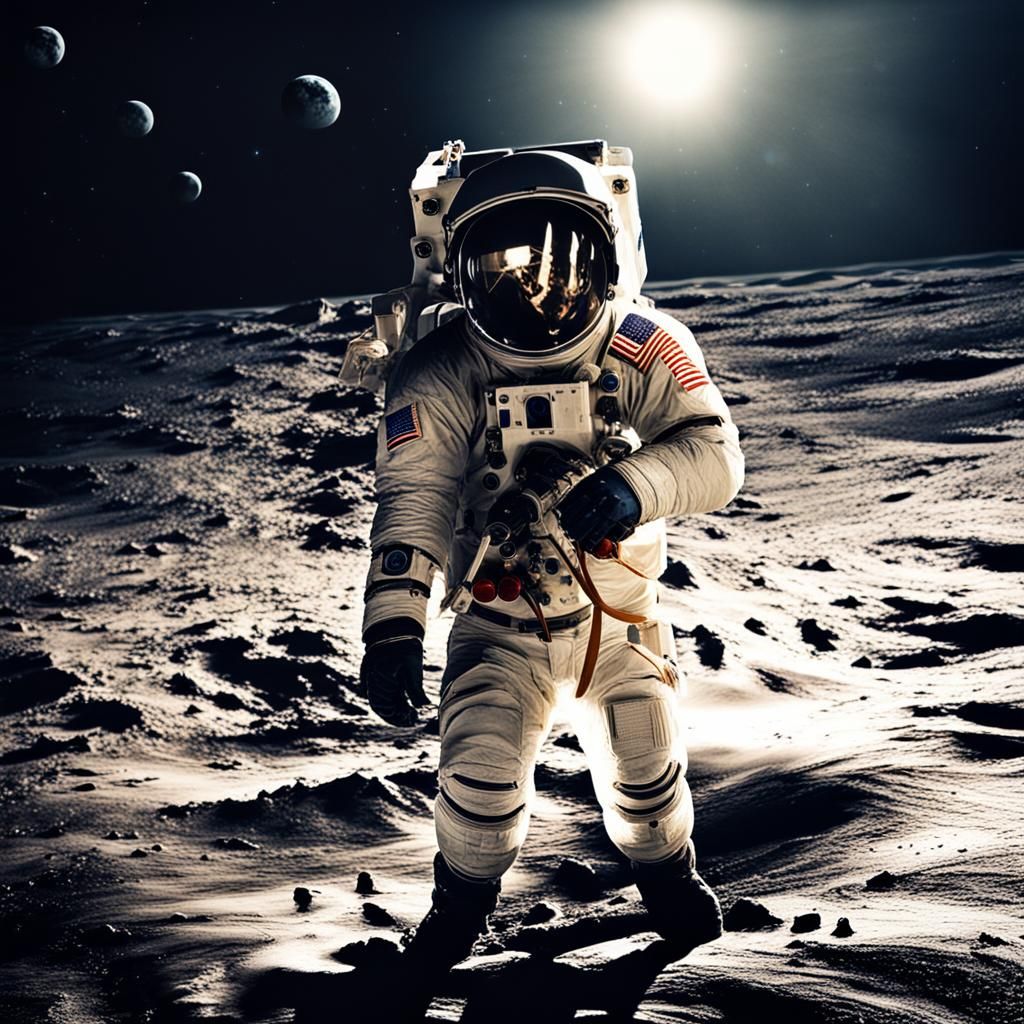 Astronaut Contemplates Moon: Hyperrealistic Close-Up