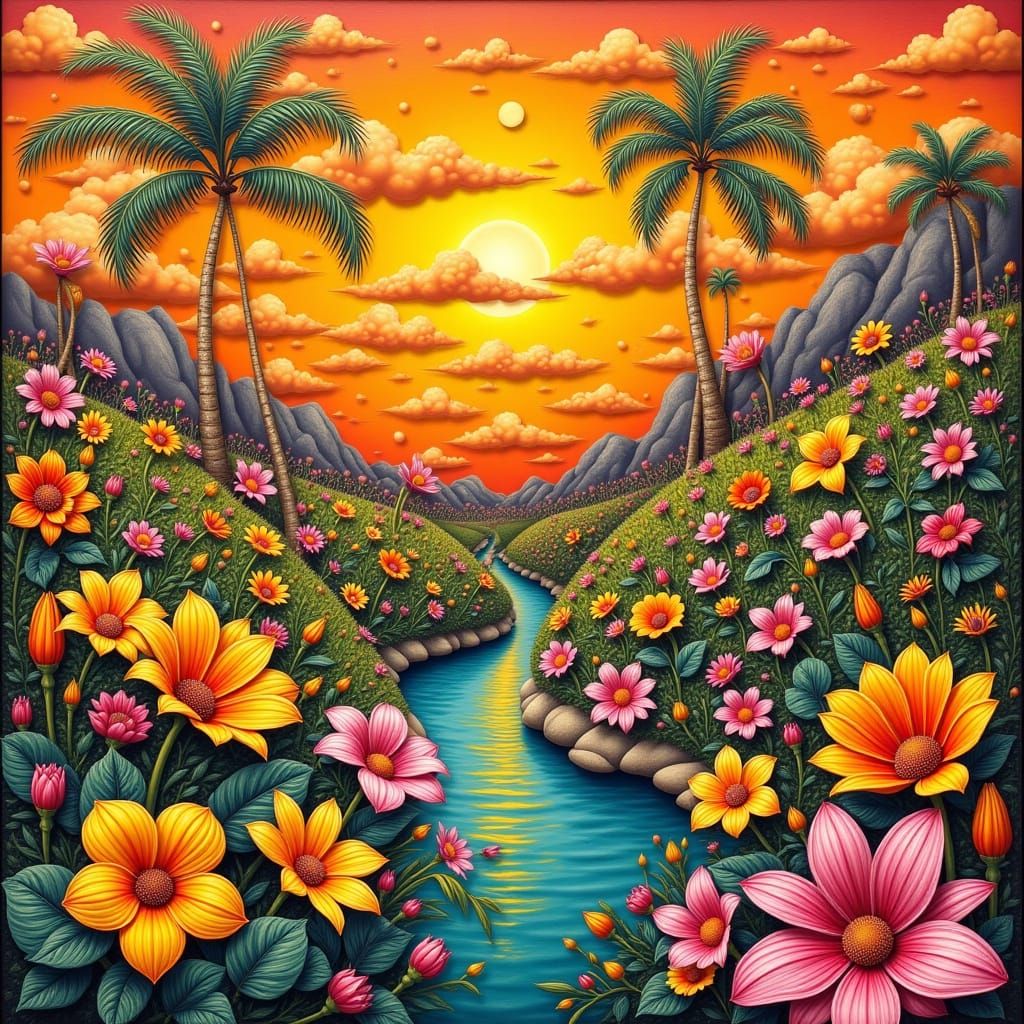 Vibrant Polynesian Art-Inspired Masterpiece with Awe-Inspiri...