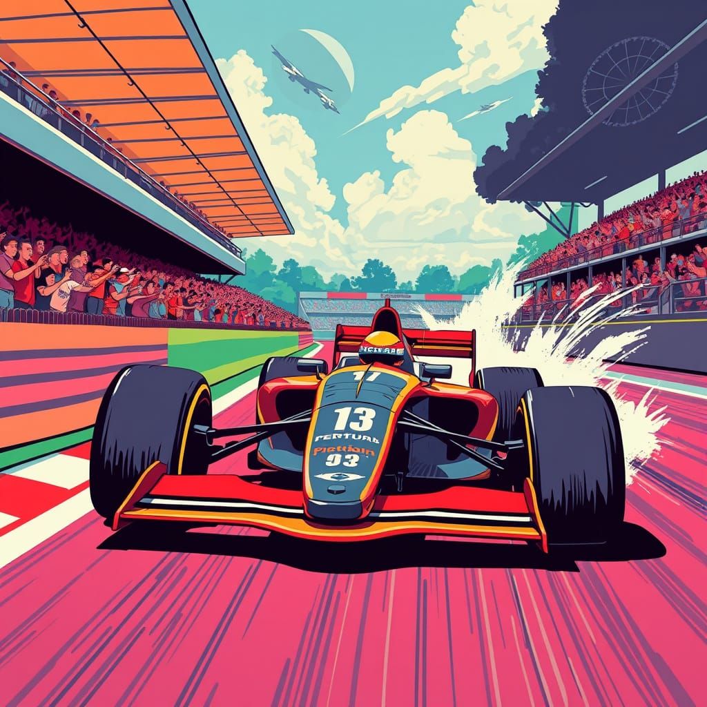 Formula 1 Car Illustration in Stylized Futuristic Design