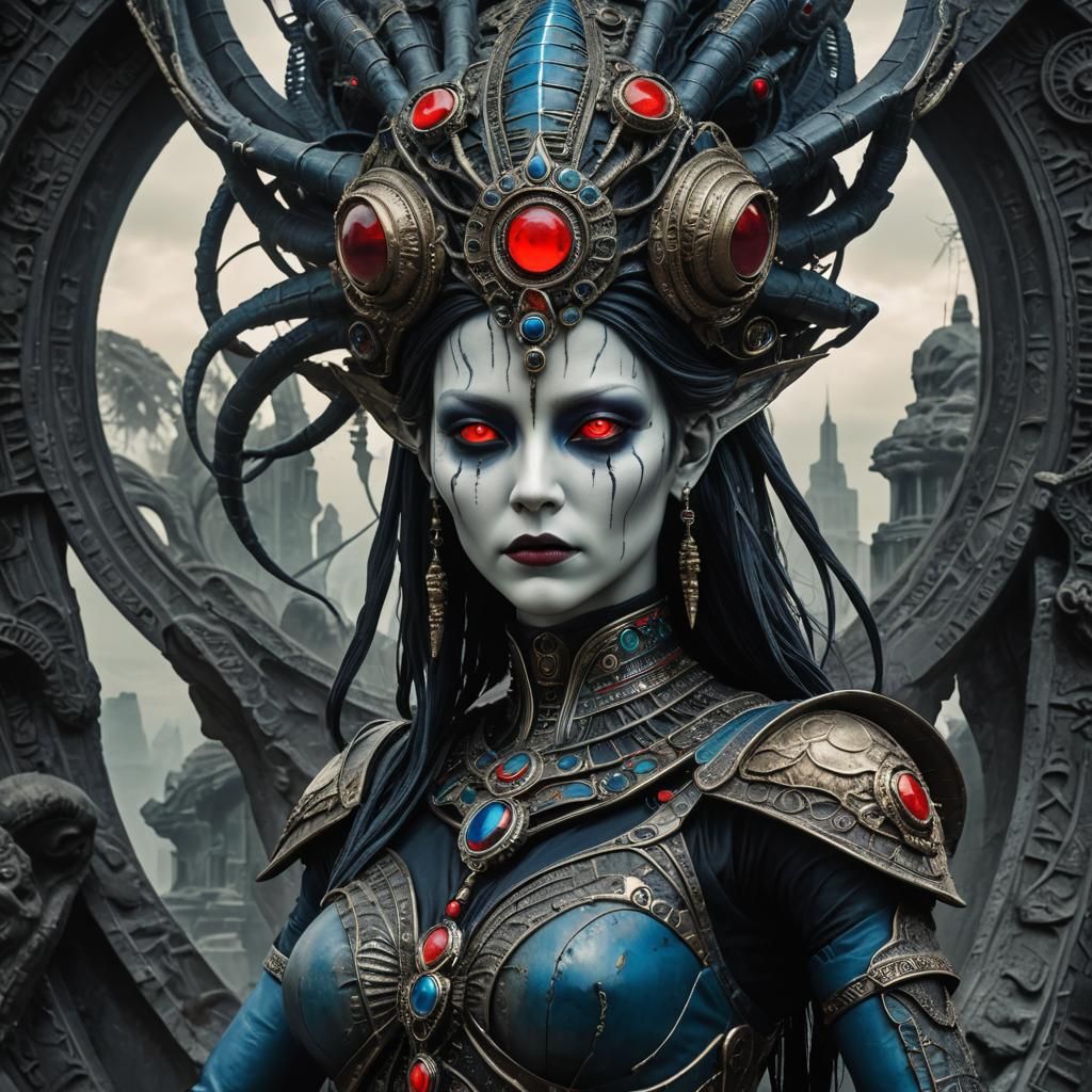 Sci-Fi Anime Statue of a Goth Queen in 3D