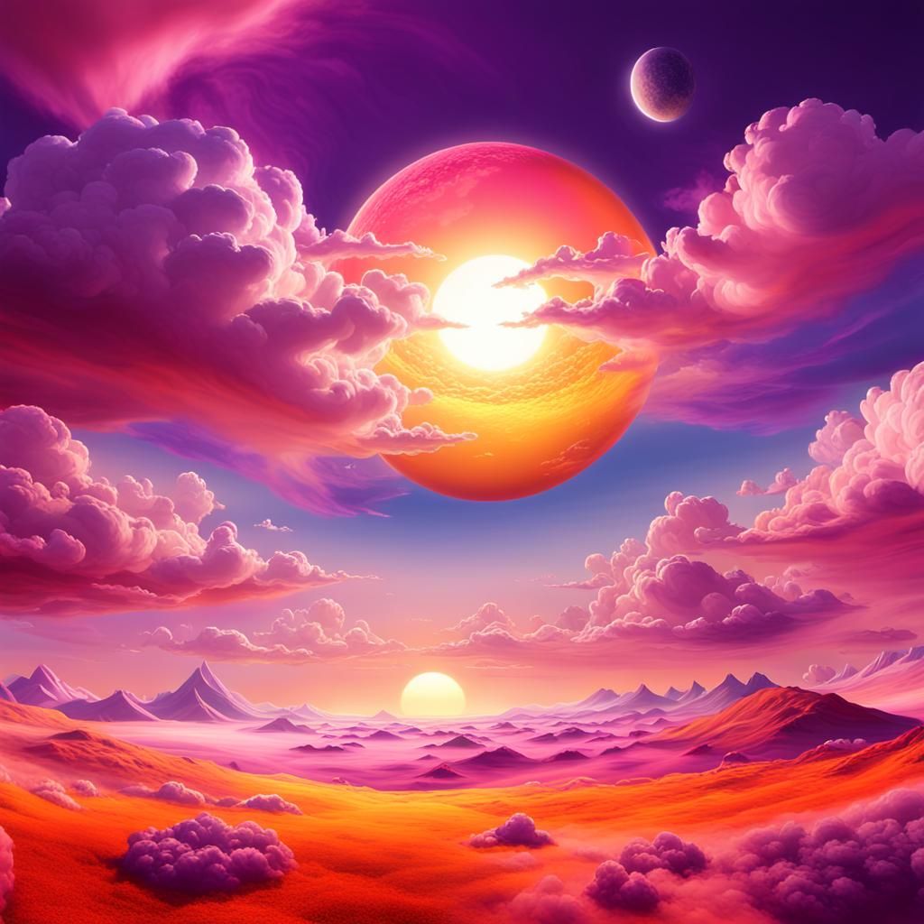 Divine Sunset on a Dreamlike 5th Dimension Planet