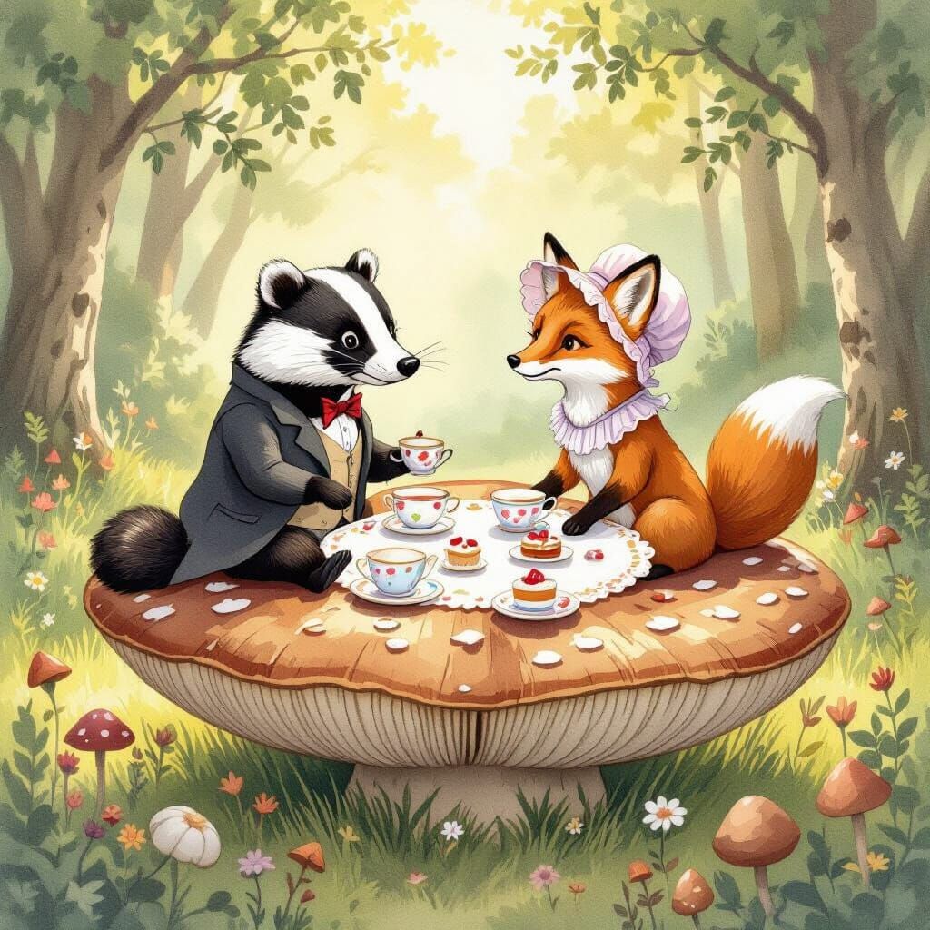 Woodland Creatures Tea Party on Giant Mushroom